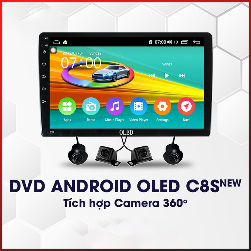 Đầu DVD Android OLED C8s New Tích Hợp Camera 360 Độ,