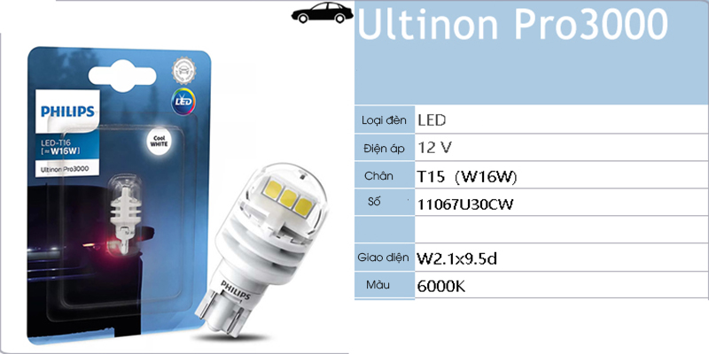 Đèn Lùi Ô Tô Philips Ultinon Pro3000 LED T15 W16W