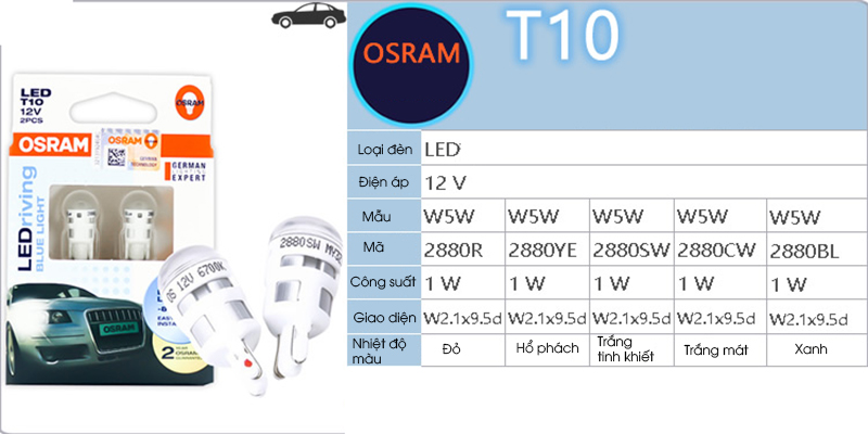 Bộ 2 Bóng Đèn Osram Led T10 W5W